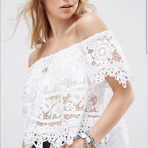 Free People Sweet Dreams Lace Off Shoulder CropTop